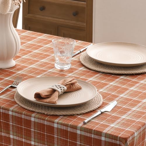 Romanstile Fall Checkered Tablecloth Square - Orange Plaid 54x54 Inches - Autumn Decor