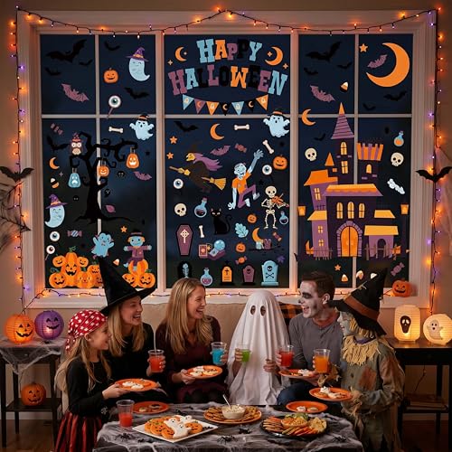Multicolour Halloween Window Clings Decorations Indoor Reusable Static Stickers Set