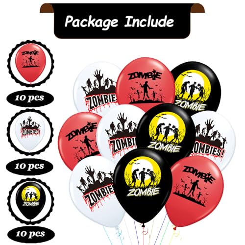 30 Pack Halloween Zombie Balloons - Bloody Zombie Print Latex Decor