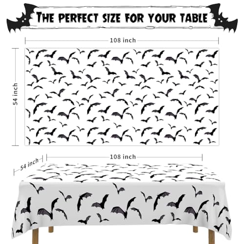 White Bat Halloween Tablecloths - 3 Pack Waterproof 54x108 Inch Decorations
