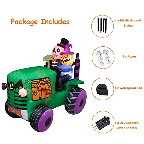 Halloween Inflatable Ghost Tractor Decoration with LED Lights - 5.5Ft Long, Outdoor Indoor Showpiece - Variation: Car