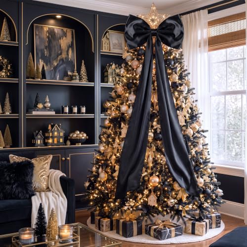 Giant Satin Christmas Tree Topper Bow - Black, 24 x 79 Inches