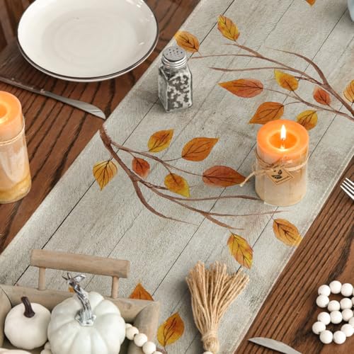 Fall Table Runner 13x108 Inch Polyester Home Decor for Dining Table - Wood Variation