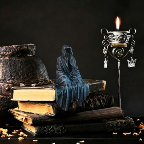 Gothic Resin Sitting Figurine - Blue Grim Reaper Shelf Decor for Halloween & Gothic Rooms