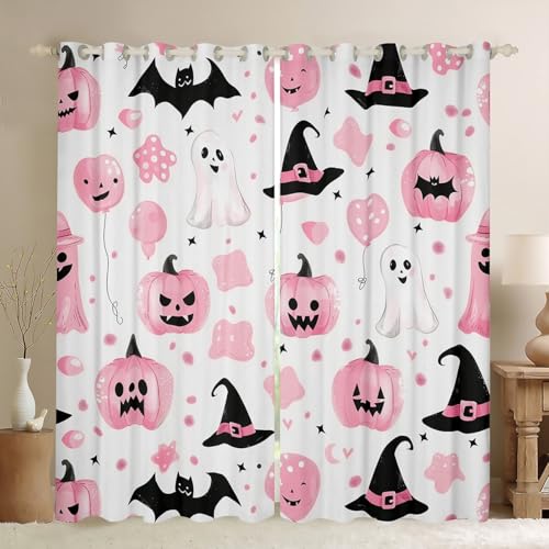 Halloween Blackout Curtains 42 x 84 Inch - Pink White, Pack of 2