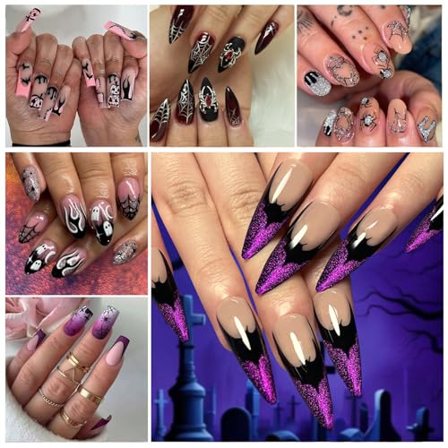 Halloween Nail Stickers - Ghost Bat Spider Web Blood Drop Red Black Decor - Variation of Spider and Bat