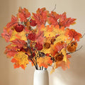 Fall Artificial Maple Leaves and Pumpkin Stem Set - 6 Pieces for Decor