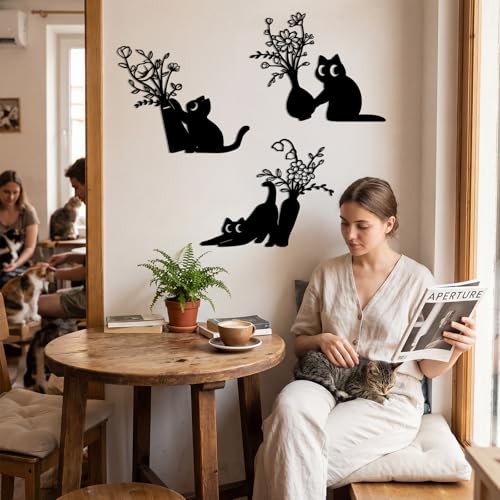 3-Piece Halloween Black Cat Wall Art Decor - Spooky Farmhouse Wall Hanging
