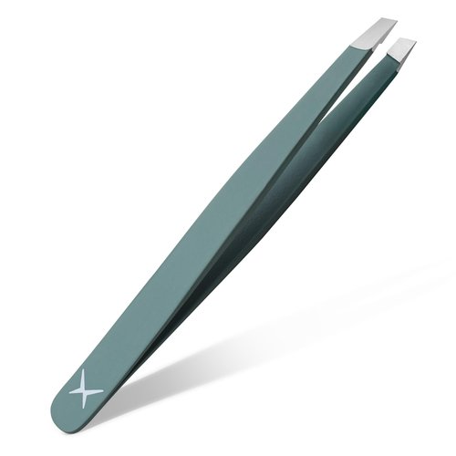 Professional Slant Tip Tweezers - Precision Stainless Steel Eyebrow Plucking Tool for Women and Men, Ingrown Hair Remover, Facial Hair Tweezers for Grooming (Olive Fog)