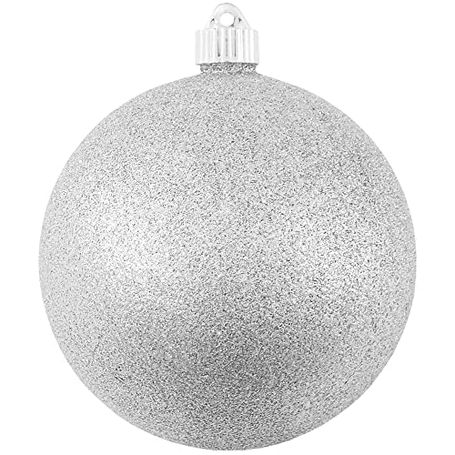 Large Silver Glitter Christmas Ornaments - 6 Inch Water-Resistant Plastic Balls (2 Pieces) - Outdoor Holiday Tree Decorations