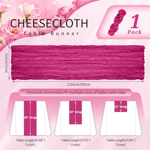 Showgeous Fuchsia Cheesecloth Table Runner - 10ft Wedding & Party Decor - Variation: Fuchsia / 1 Pack
