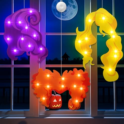 Hocus Pocus Halloween Window Lights - 3 Pack Indoor Decorations with Timer - Spooky & Magical Ambiance - Variation: Hocus Pocus