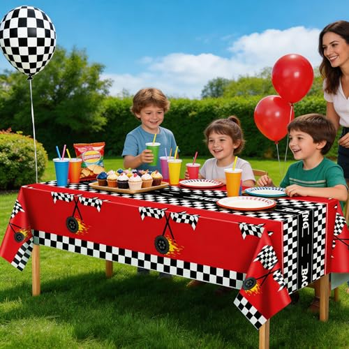 Race Car Birthday Party Decorations - Red & Black Disposable Tablecloth, 2PCS