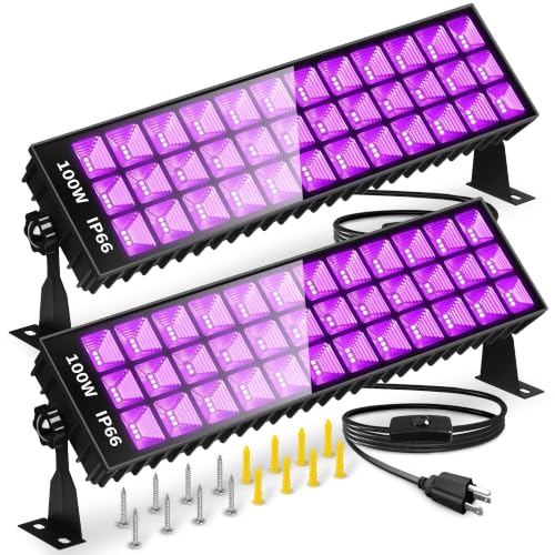 2 Pack 100W LED Black Light Bar for Glow Party IP66 Waterproof - Safe 385-400nm