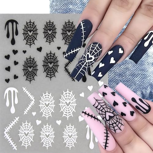 Halloween Ghost Nail Art Stickers - Diamond Ghost Variation, 8 Sheets Self-Adhesive Spiders & Web Design for Nails