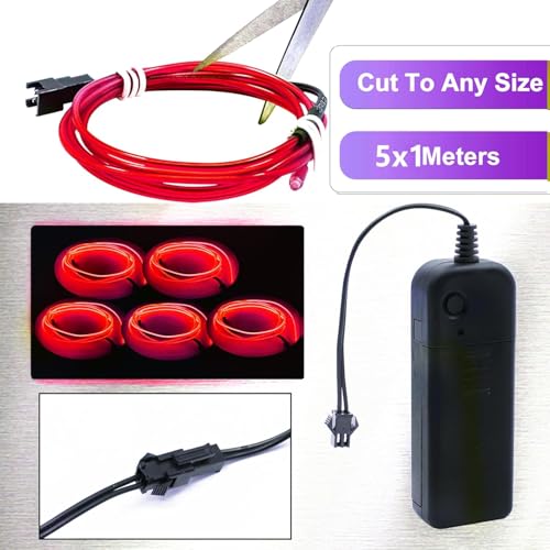 Dark Red 5in1 Electroluminescent Neon Strip Light Wire for Cosplay & Party Decor