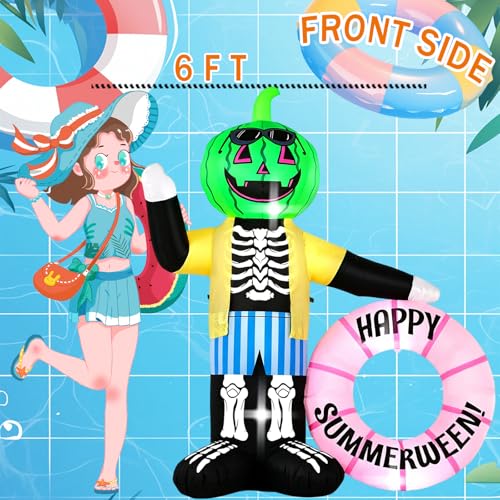 6FT Zombie Watermelon Inflatable Decoration with LED Lights - Summerween Yard & Pool Decor