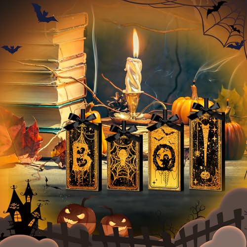 Britimes Halloween Ghost Tiered Tray Decor - Tarot Boo Variation, 4 Pack Wooden Signs