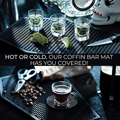 Coffin-Shaped Gothic Coffee Bar Mat 17x11in - Spooky Rubber Counter Protector
