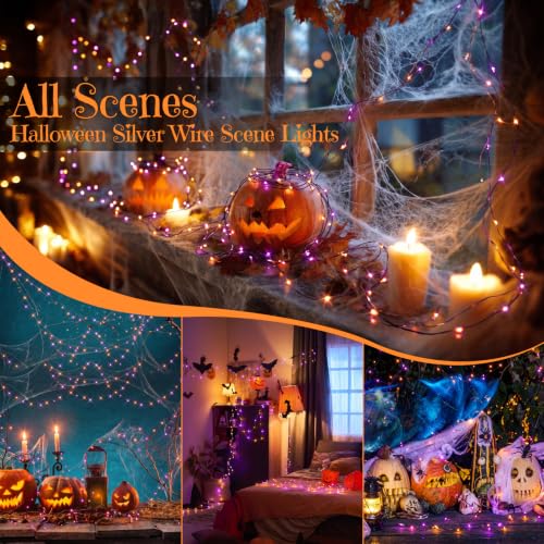 Halloween Fairy Lights with Timer - Battery-operated Mini LED String Lights, Orange & Purple, 6.65Ft, 1 Pack