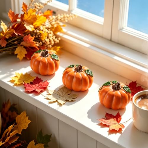 Fall Harvest Pumpkin Decorations Set of 3 - Resin Farmhouse Autumn Decor - Decorative Pumpkins - Variation of Decorative-pumpkins