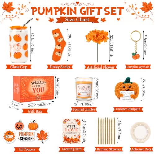 Fall Pumpkin Gift Set for Women Halloween Basket with Candle Socks & Decor - Variation: Fall Pumpkin