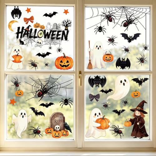 Halloween Window Clings - Ghost, Pumpkin, Bat, Spider, Skull Decoration (Style 6) - 10pcs