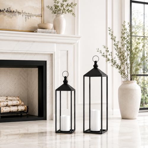 Decorkey 23'' & 19'' Black LED Candle Lantern Set with Timer - Indoor & Outdoor Decor