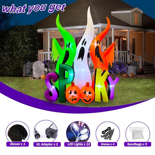 8FT Halloween Inflatable Ghosts with Spooky Pumpkin Yard Decor, Built-in LED Lights