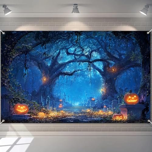 Halloween Backdrop Haunted Forest Graveyard Banner - 71x43 Inch - Variation of Halloween Decor#3