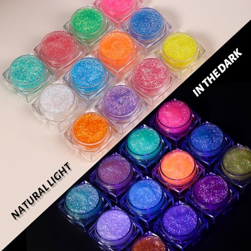 Multicolor Glow in The Dark Glitter Gel for Face & Body - 3mm/1mm/0.2mm Variations