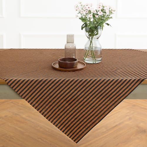 Pumpkin & Black Linen Table Cloth - 52x52 Inch Square, Handcrafted, OEKO-TEX Certified