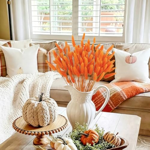 Orange Dried Rabbit Tail Flowers - Natural Handmade Decor, 120PCS