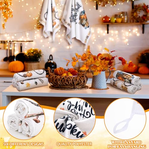 Vintage Fall Kitchen Hand Towels 6-Pack - Pumpkin Gnomes & Maple Leaf Design