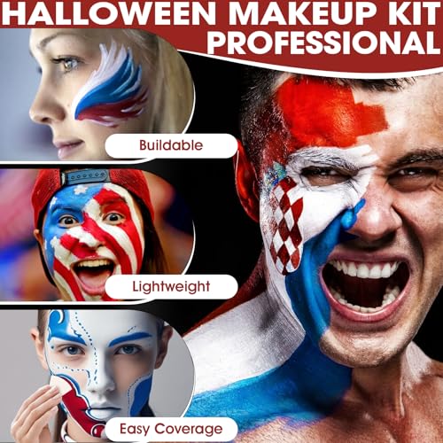 Face & Body Paint Kit - 3 Colors Red White Blue with Sponge & Brush - Set 02