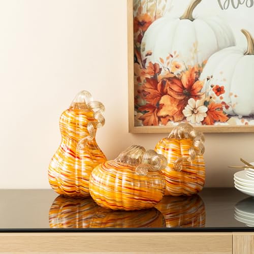 8.5-Inch Fall Glass Pumpkin Decor with Variation of 5 Inch - Handcrafted Autumn Gourd for Centerpieces & Holiday Decor