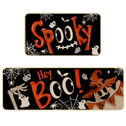 Halloween Spooky Kitchen Rugs Set of 2 - Ghost Floor Mats for Home & Decor