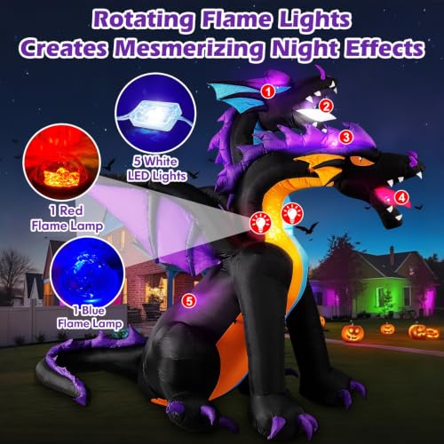7FT Halloween Inflatable Dragon Decoration - Purple Two-Headed Outdoor Blow Up