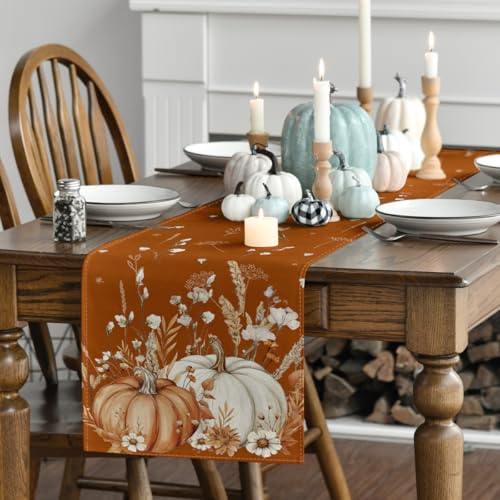 13x72 Inch Fall Table Runner - Bright Orange Polyester Home Decor