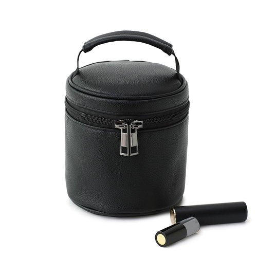 BBORGDC Cosmetic Organizer Small, Black PVC Vegan Leather Round Makeup Bag, Top Handle Toiletry Bag, Portable Purse Pouch Boho Gift for Women Girls Original