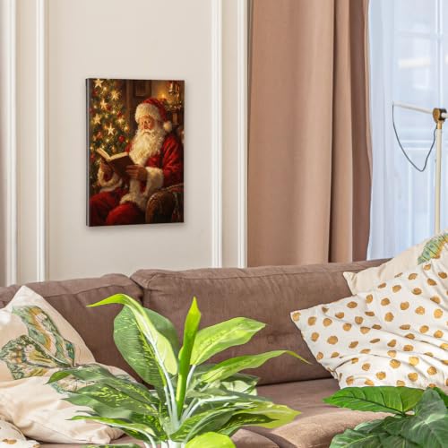 Christmas Santa Wall Art Canvas - Framed 11x14 Inches - Holiday Decor - Read Variation