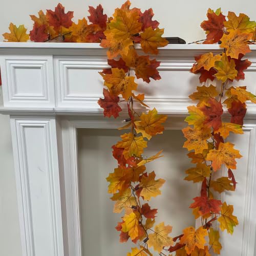 3 Pack Battery-Operated Fall Garland with Lights 9.8FT Orange Leaves & 50 Bulbs - Indoor Outdoor Decor
