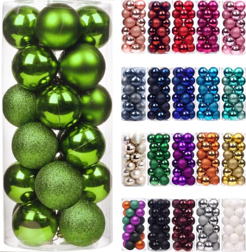 Mini Christmas Ornaments - Leaf Green Plastic Balls 1.2 Inch - Set of 24