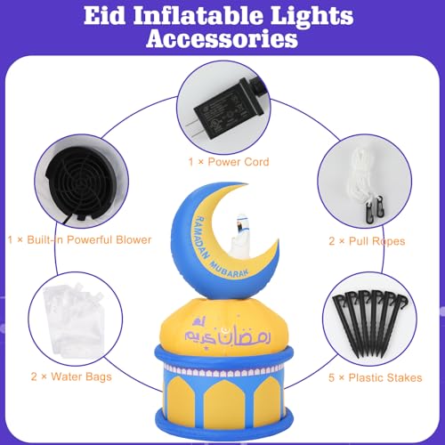 Lewondr 5FT Outdoor Inflatable Ramadan Moon Decoration with 4 LEDs - Yellow & Blue
