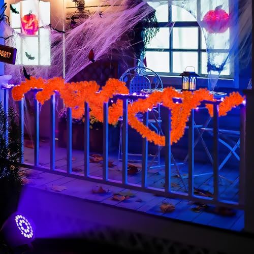 Neon Pumpkin Halloween Garland - 26ft Fluorescent Tinsel Decor with Pumpkins - Variation of THIS listing