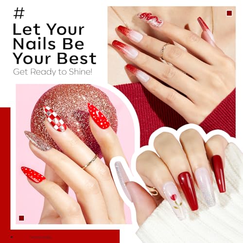 Gel Nail Polish Set Glitter Sparkle 6 Colors - Modelones A1 Classic Red Variation
