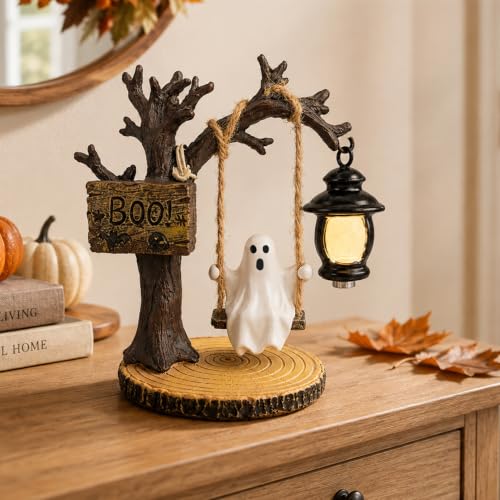 Halloween Ghost Figurine Night Light - Style 5 Spooky Tree Swing Decor for Home & Party