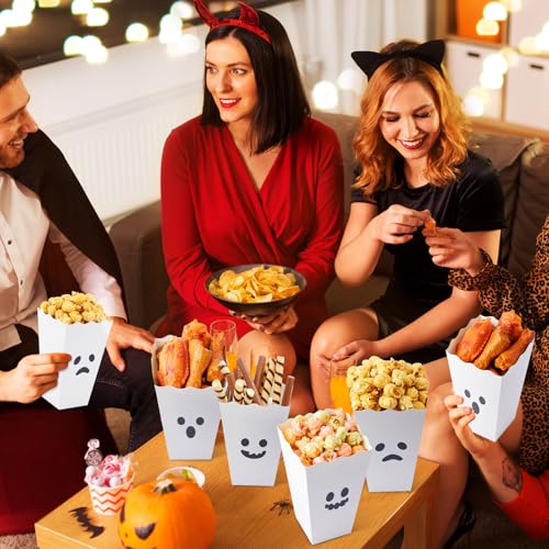48 Pack Ghost Halloween Popcorn Buckets - Party Snack Boxes for Halloween & Events