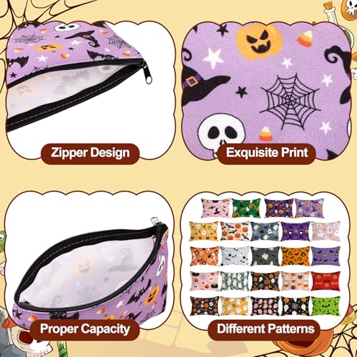 Halloween Makeup Bags Bulk - Spooky Cosmetic Zipper Pouch Set - 24 Pieces