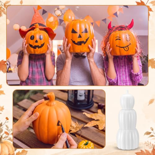 Halloween Stacked Plastic Pumpkin Decoration - DIY White Fall Decor, 29.7 inch